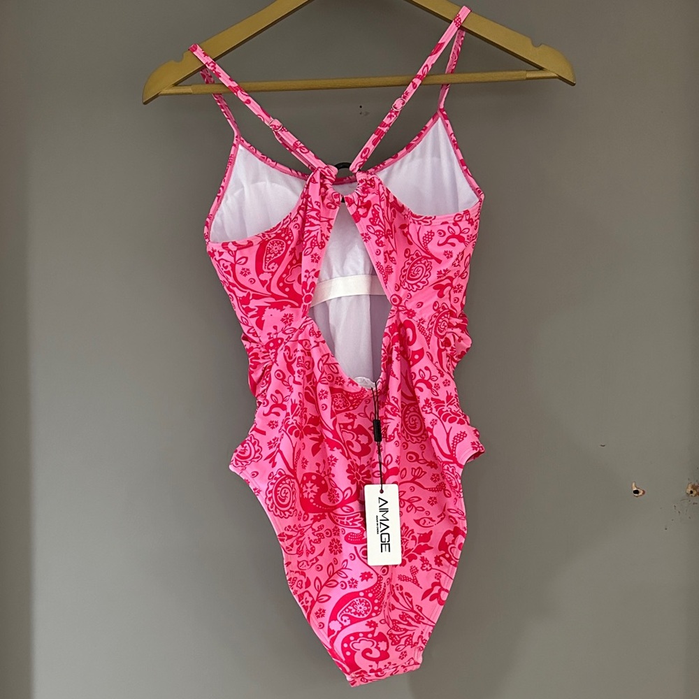 NWT Women’s Pink Floral One Piece Swimsuit – Feminine Print Bathing Suit - Picture 6 of 6